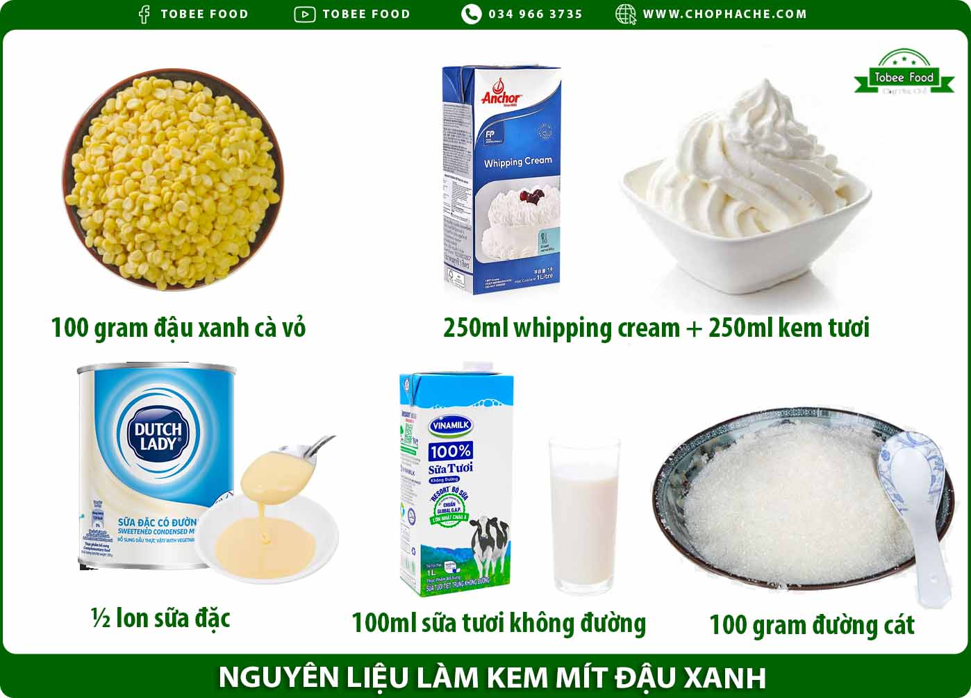 Nguyên liệu làm kem mít đậu xanh