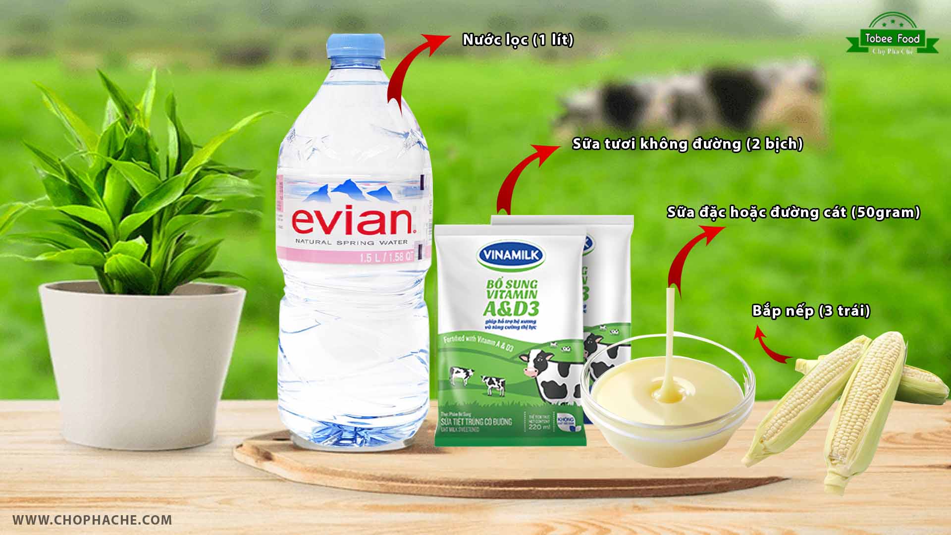 nguyên liệu làm sữa bắp nếp