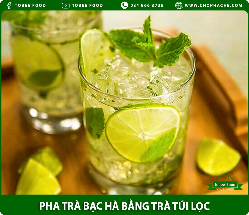 pha trà bạc hà bằng trà túi lọc