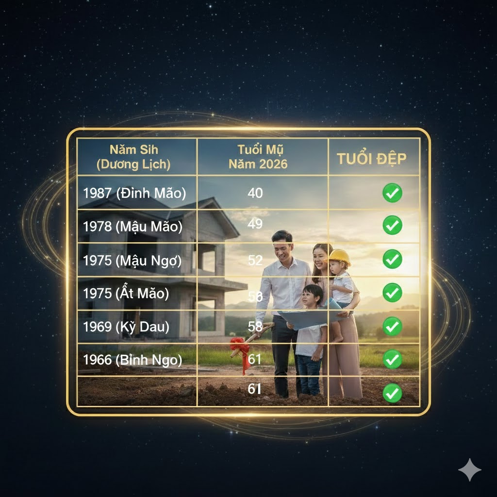 Tuổi nào làm nhà (động thổ) năm 2026 đẹp nhất?