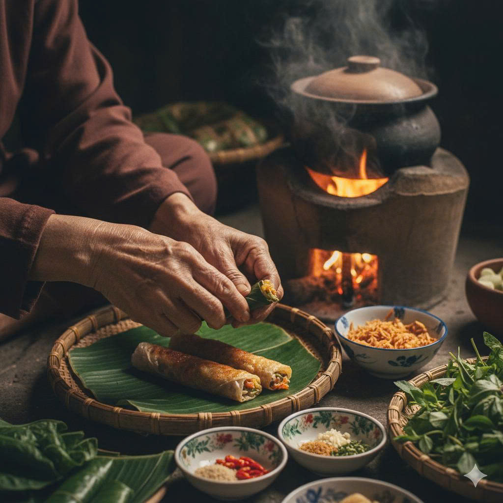 Đôi bàn tay tần tảo của Mẹ miệt mài bên bếp lửa ấm, tạo nên những món ăn đậm đà hương vị truyền thống, cũng là hương vị của sự hy sinh không lời.