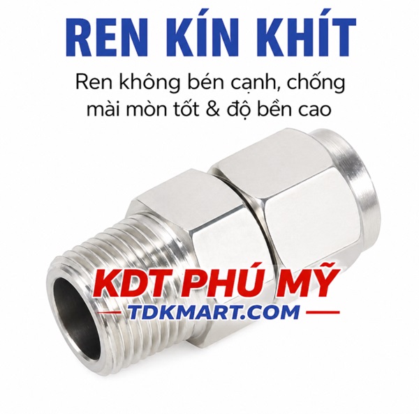 Đầu nối thẳng Inox 304 có 1 đầu siết ống và 1 đầu ren ngoài ren kín khít