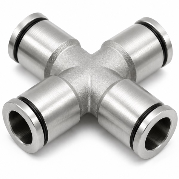 Đầu nối nhanh khí nén ngã tư Inox 304 4 đầu ghim ống