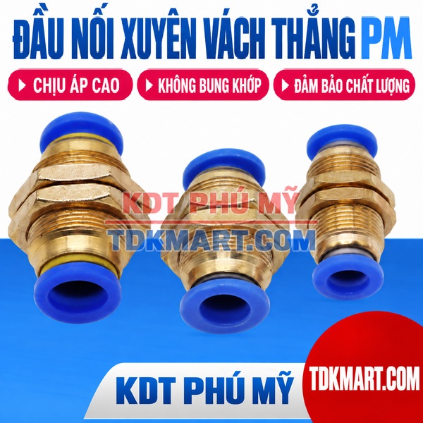 Đầu nối nhanh khí nén xuyên vách 2 đầu ghim ống CHỊU ÁP CAO