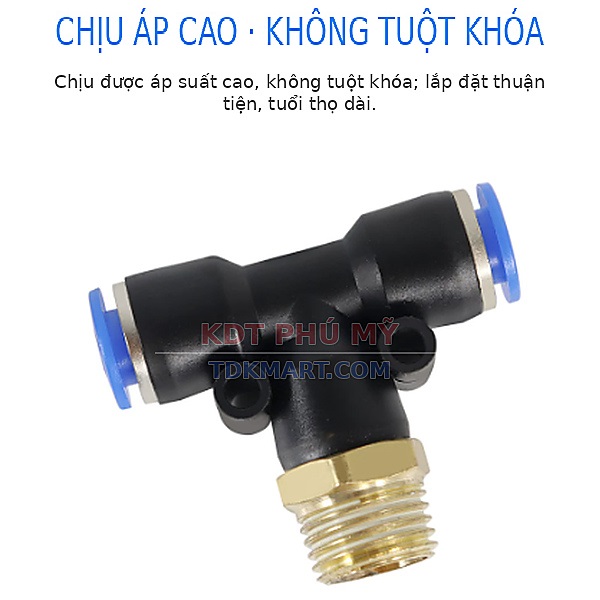 Đầu nối khí nén chữ T- Ren ngoài bên giữa CHỊU ÁP CAO