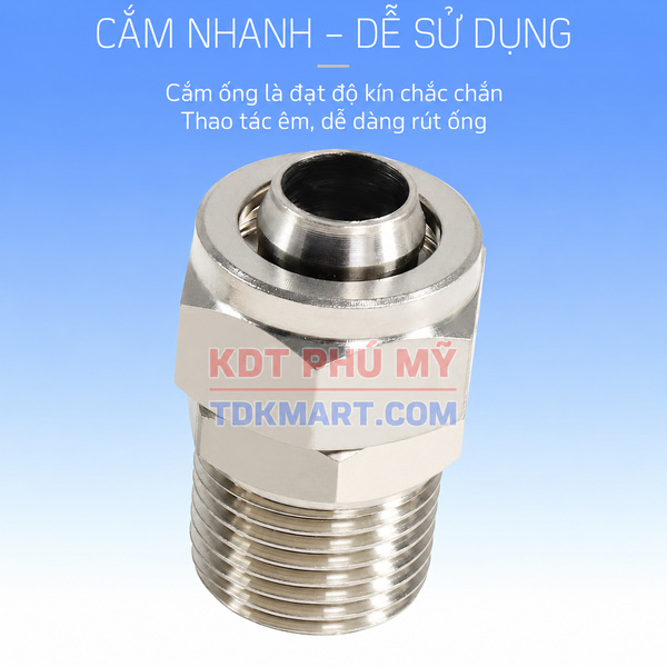 Đầu nối thẳng Inox 304 có 1 đầu siết ống và 1 đầu ren ngoài cắm nhanh