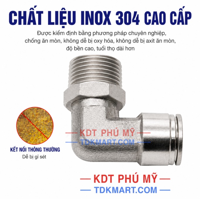Co nối nhanh Inox ren ngoài chất liệu 304 cao cấp