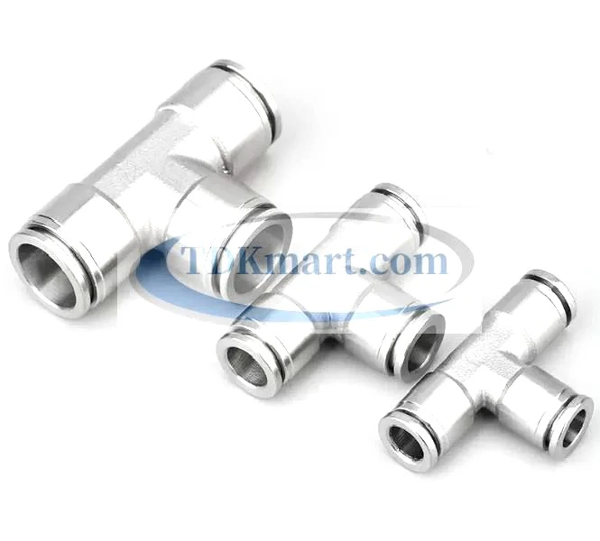 Đầu nối nhanh khí nén chữ T Inox 304 3 đầu ghim ống hình sp