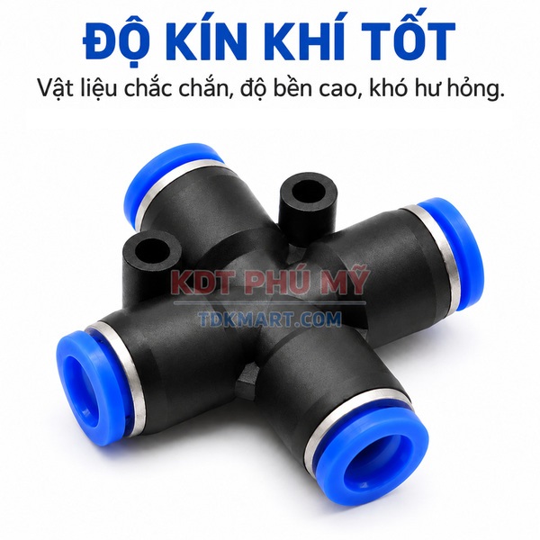 Đầu nối chữ thập khí nén 4 đầu ghim ống bằng nhau ĐỘ KÍN KHÍ TỐT