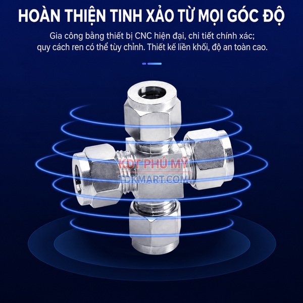 Đầu nối inox 304 chia 4 ngã 4 đầu siết hạt bắp LIỀN KHỐI