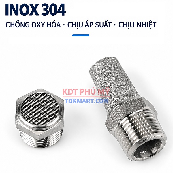 Đầu giảm thanh khí nén Inox 304 CHỊU ÁP