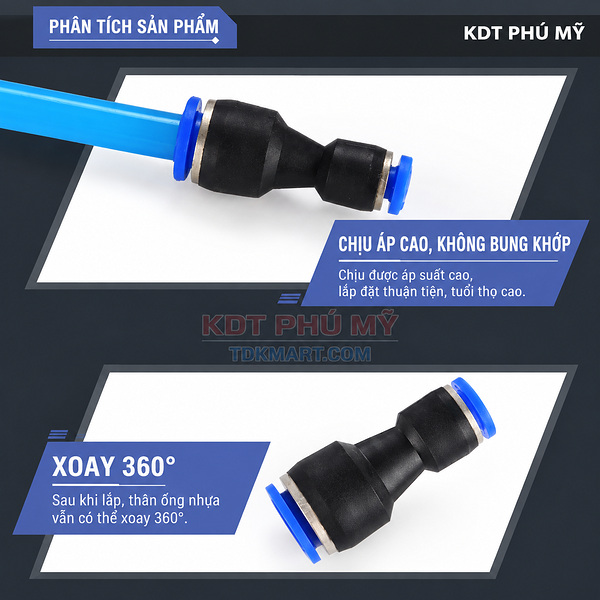 Đầu nối nhanh khí nén thẳng- giảm XOAY 360