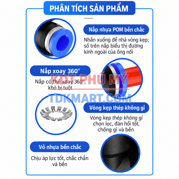 Đầu nối nhanh khí nén thẳng chi tiết sản phẩm