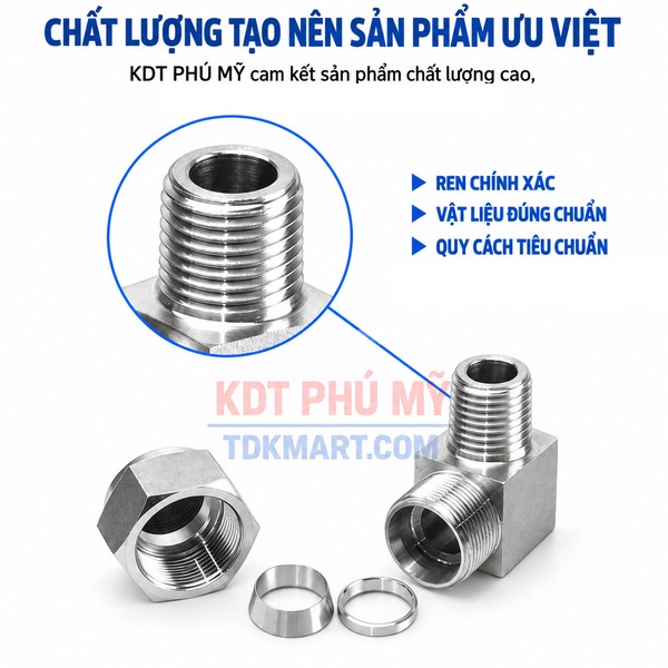 Co nối thép không rỉ 304 có 1 đầu siết hạt bắp và 1 đầu ren ngoài REN CHÍNH XÁC