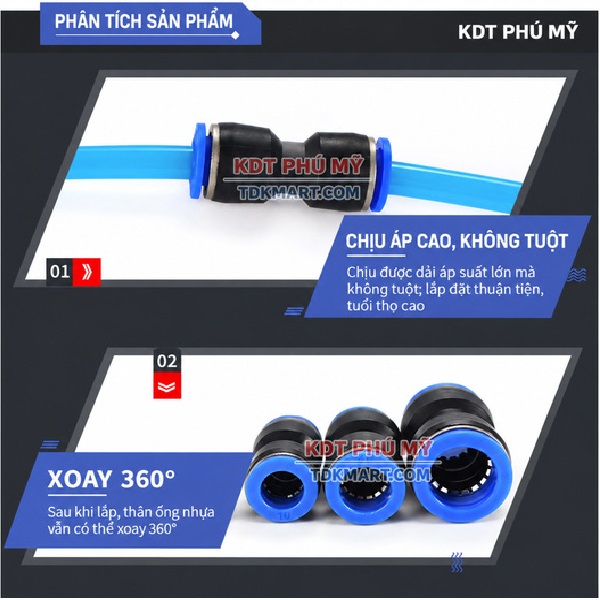 Đầu nối nhanh khí nén thẳng XOAY 360 ĐỘ