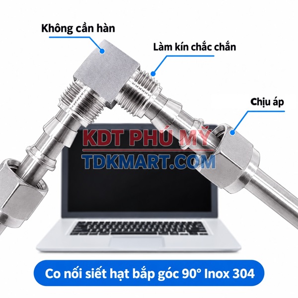 Co nối Inox 304 có 2 đầu siết hạt bắp LÀM KÍN CHẮC CHẮN