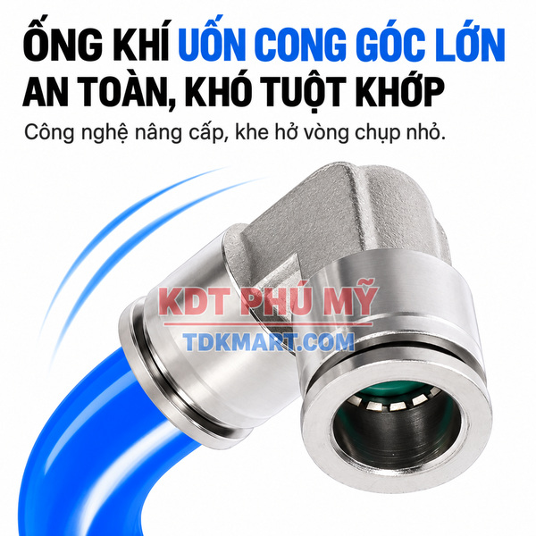 Co nối nhanh khí nén Inox 304 2 đầu ghim ống AN TOÀN