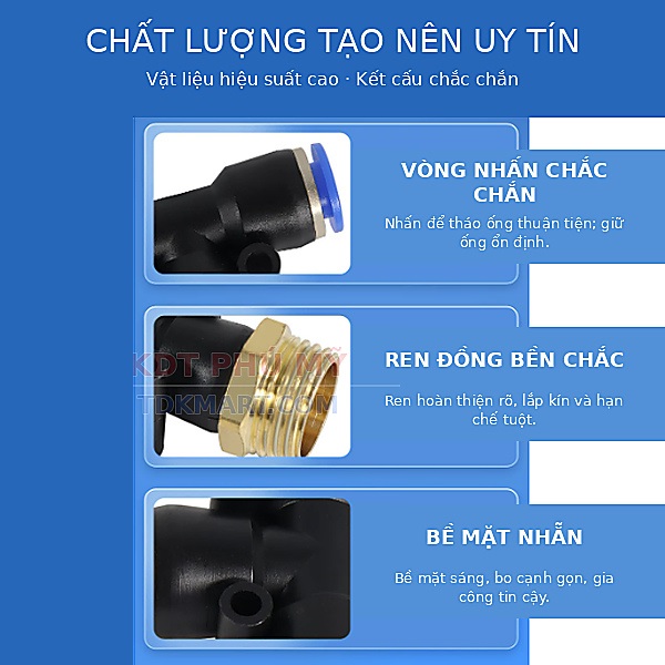 Đầu nối khí nén chữ T- Ren ngoài bên giữa CHẤT LƯỢNG