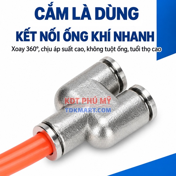 Đầu nối nhanh khí nén chữ Y Inox 304 3 đầu ghim ống LẮP NHANH