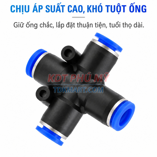 Đầu nối chữ thập khí nén 4 đầu ghim ống bằng nhau CHỊU ÁP CAO