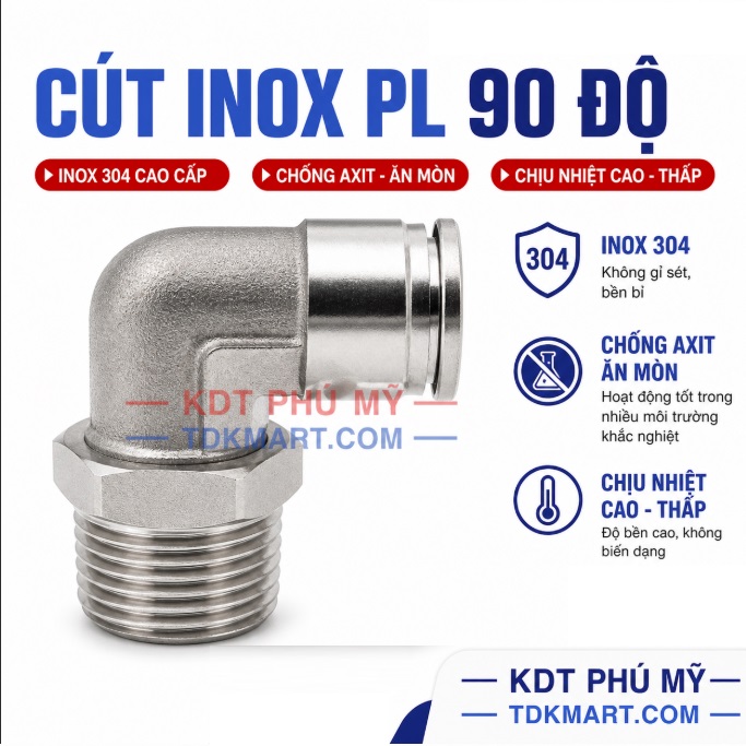 Co nối nhanh Inox ren ngoài góc co 90 độ