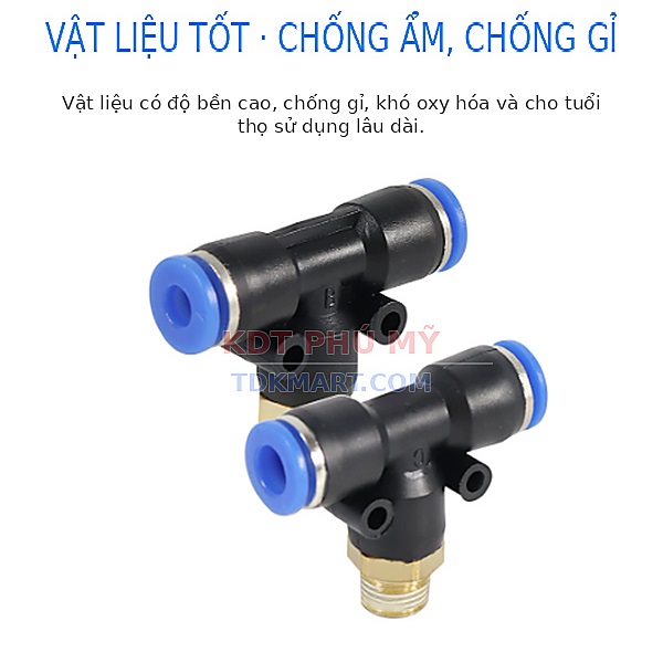 Đầu nối khí nén chữ T- Ren ngoài bên giữa CHỐNG ẨM CHỐNG GỈ