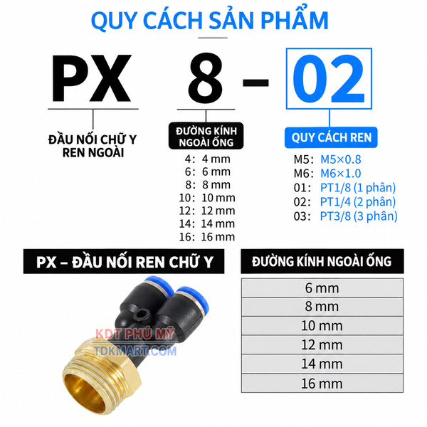 Đầu nối khí nén chữ Y- Ren ngoài QUY CÁCH