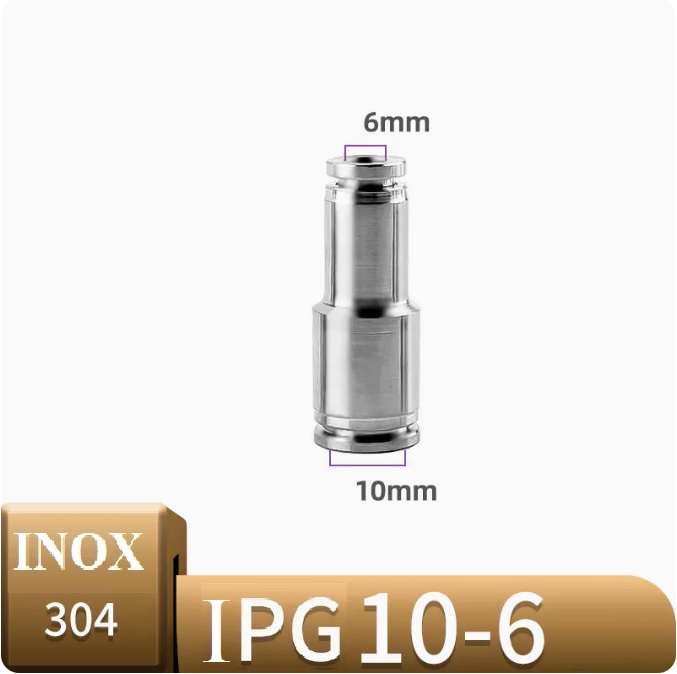 Đầu nối khí giảm thẳng inox IPG10-6