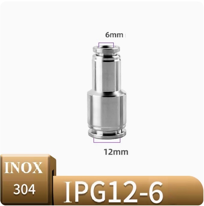 Đầu nối khí giảm thẳng Inox IPG12-6