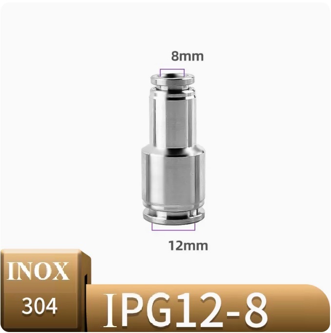 Đầu nối khí giảm thẳng Inox IPG12-8