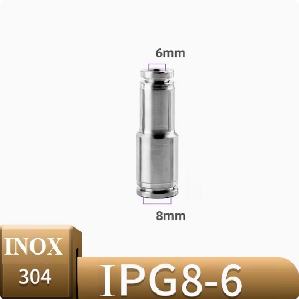 Đầu nối khí giảm thẳng Inox IPG8-6