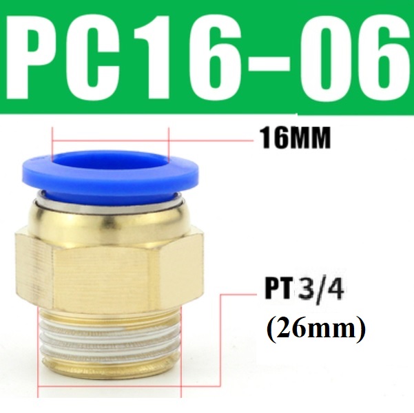đầu nối khí nén 3/4, đầu nối ống 16mm
