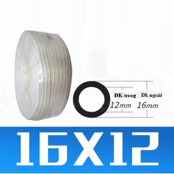 Ống hơi PU phi 16 mm (16x12 trong suốt) x 100 mét/ cuộn