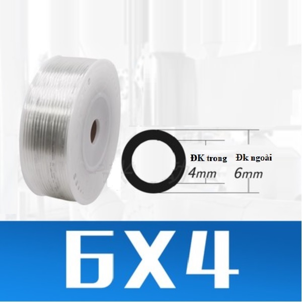 Ống hơi PU phi 6 mm (6x4 trong suốt) x 200 mét/ cuộn