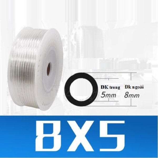 Ống hơi PU phi 8 mm (8x5 trong suốt) x 100 mét/ cuộn