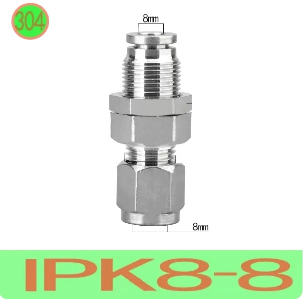 Đầu nối nhanh Inox một đầu siết hạt bắp ống 8 mm  Model: IPK8-8  Vật liệu: Inox 304