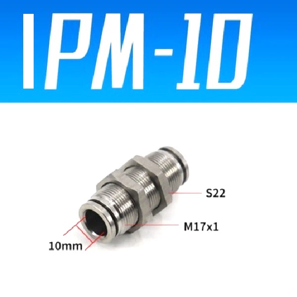 Đầu nối nhanh khí nén Inox thẳng ống 10 mm có ốc siết thành  Model: IPM-10  Vật liệu: Inox 304