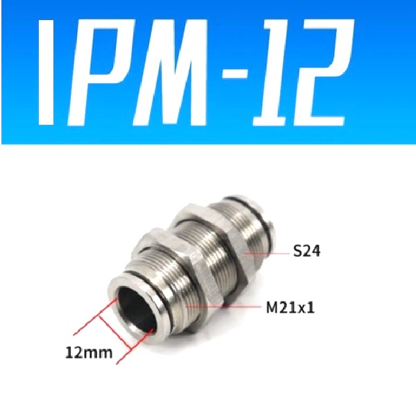 Đầu nối nhanh khí nén Inox thẳng ống 12 mm có ốc siết thành  Model: IPM-12  Vật liệu: Inox 304