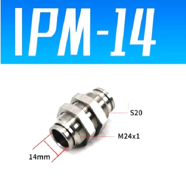 Đầu nối nhanh khí nén Inox thẳng ống 14 mm có ốc siết thành  Model: IPM-14  Vật liệu: Inox 304