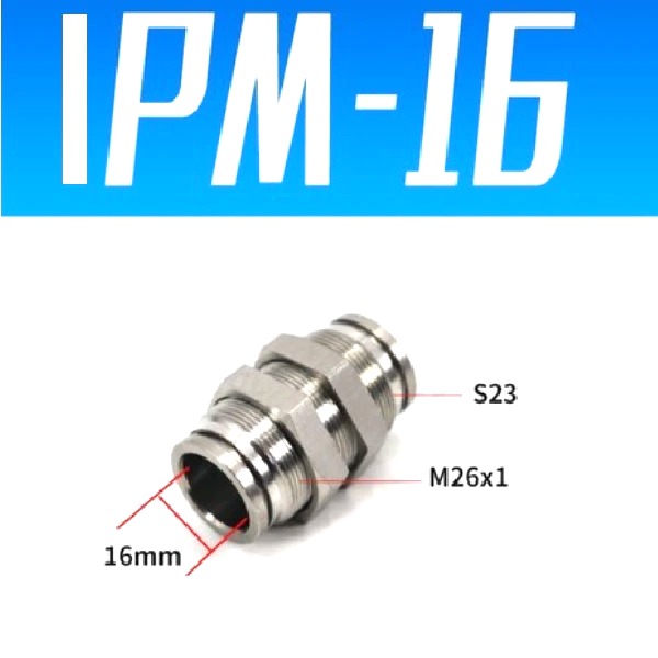 Đầu nối nhanh khí nén Inox thẳng ống 16 mm có ốc siết thành  Model: IPM-16  Vật liệu: Inox 304