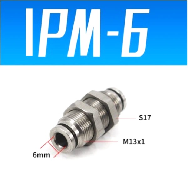 Đầu nối nhanh khí nén Inox thẳng ống 6 mm có ốc siết thành  Model: IPM-6  Vật liệu: Inox 304