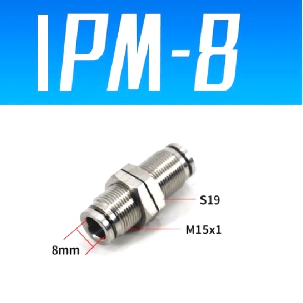Đầu nối nhanh khí nén Inox thẳng ống 8 mm có ốc siết thành  Model: IPM8-8  Vật liệu: Inox 304