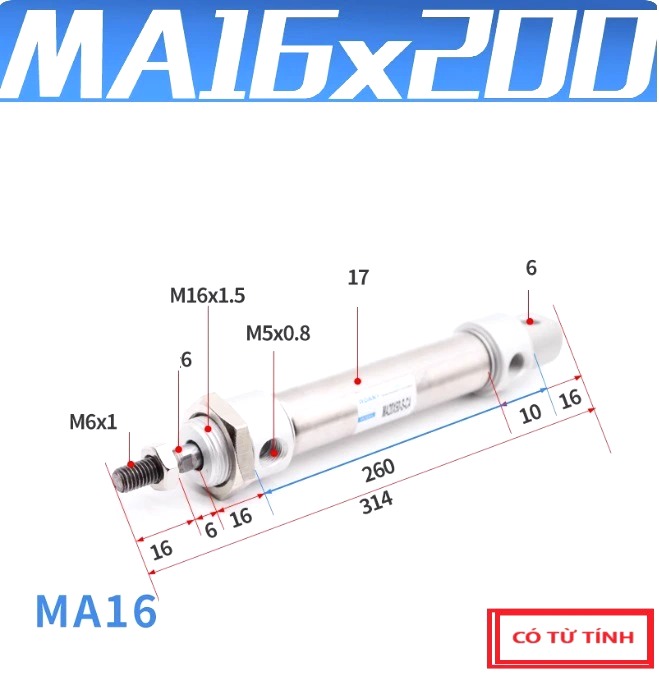 Xi lanh khí nén MA16x200