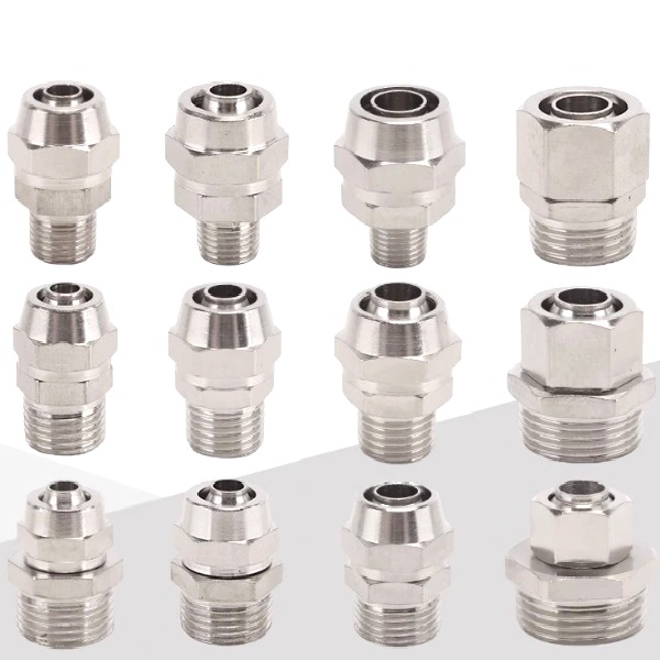 Đầu nối ren ngoài bằng đồng kết nối ống hơi trong hệ thống khí nén