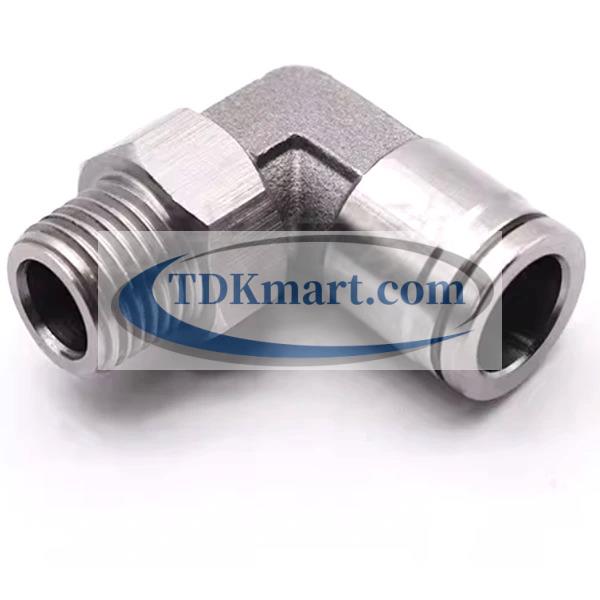 Co nối nhanh khí nén vật liệu thép không gỉ inox 316 có 1 đầu ren ngoài và 1 đầu ghim ống