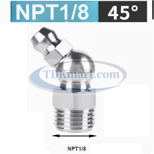 Vú bơm mỡ chất liệu thép không gỉ 304 NPT1/8 45 độ