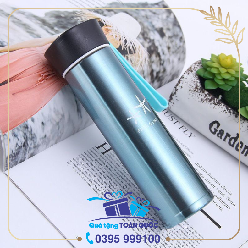 bình giữ nhiệt có dây xách, bình giữ nhiệt mầu xanh nhũ, bình giữ nhiệt cao cấp, quà tặng dưới 150k