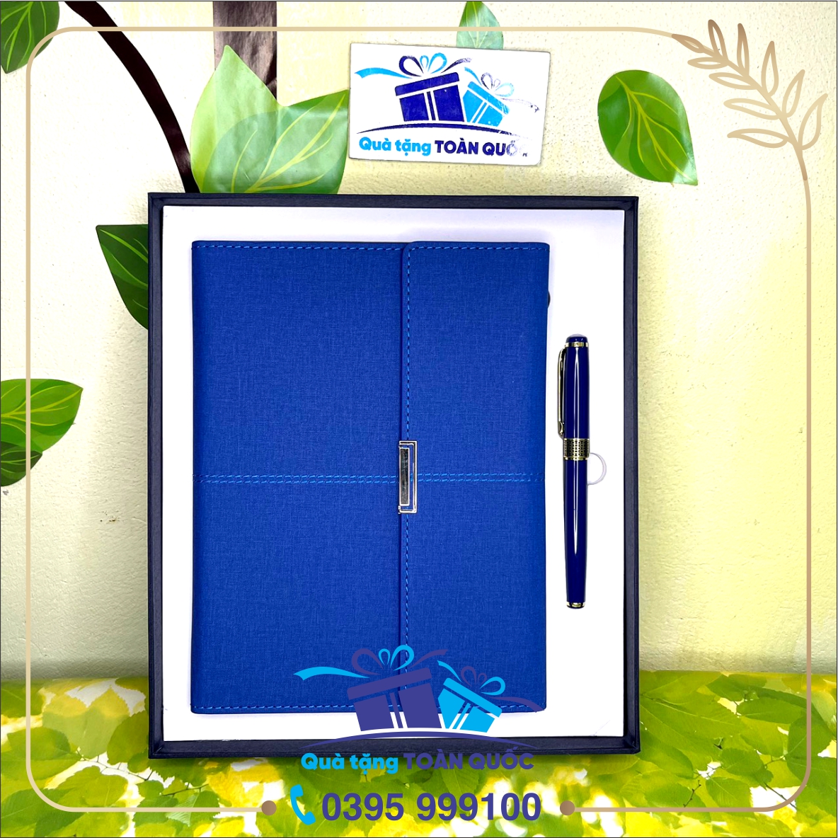 bộ quà tặng sổ và bút ký in logo, sổ da mầu xanh và bút ký mầu xanh, quà tặng 8-3, quà tặng 20-10, quà tặng giáo viên, quà tặng nhân viên, sổ bút ký khắc tên