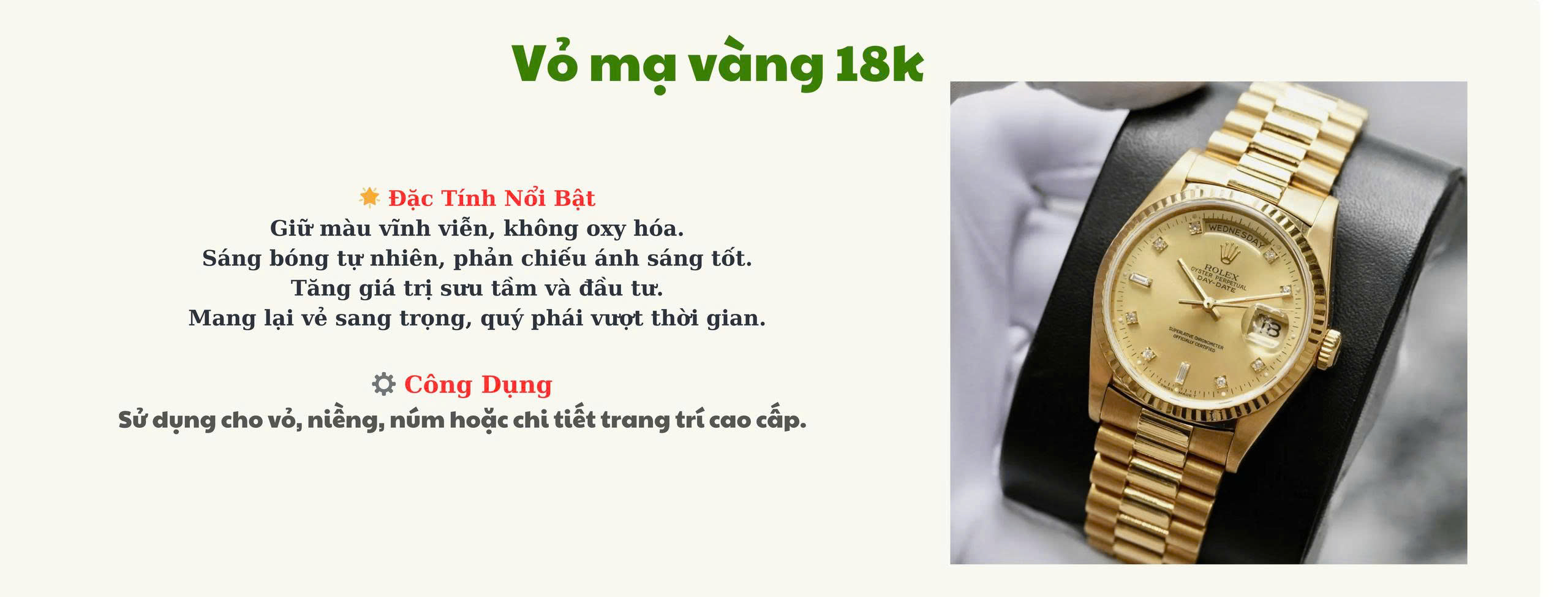 Tổng quang chất liệu mạ vàng 18k