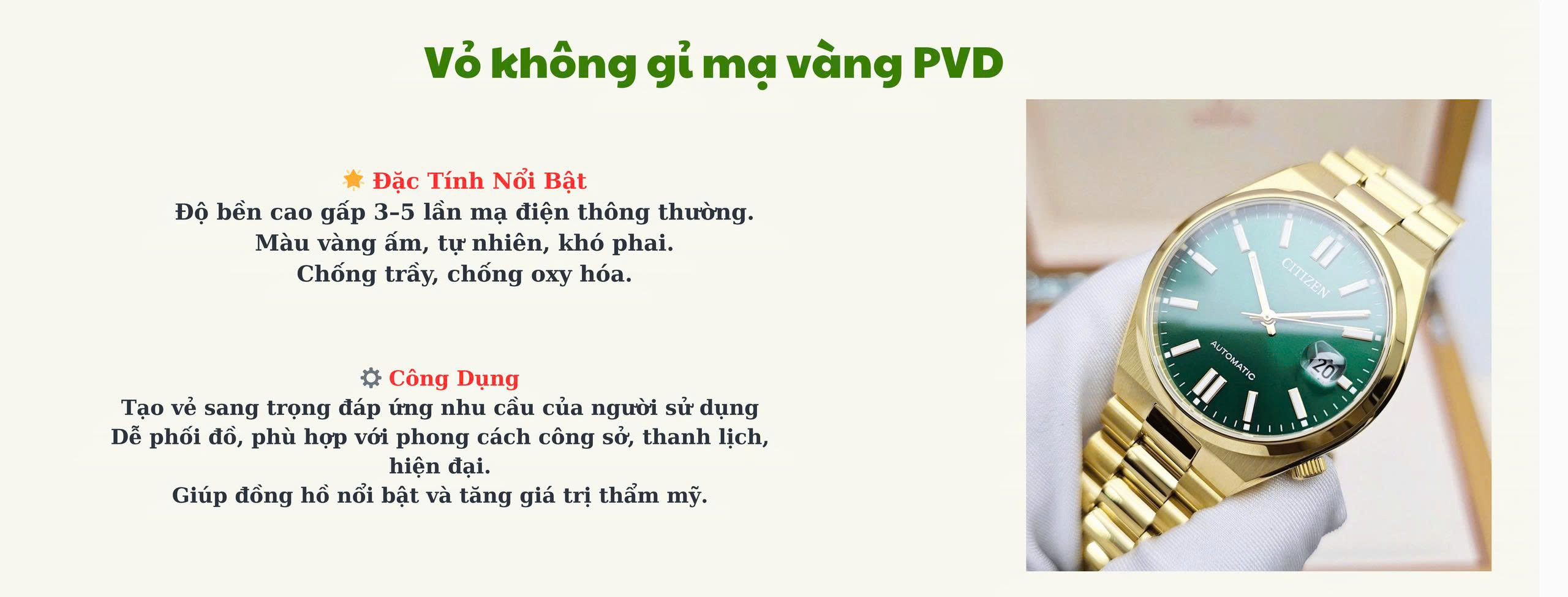 Tổng quang chất liệu THÉP KHÔNG GỈ MẠ VÀNG PVD